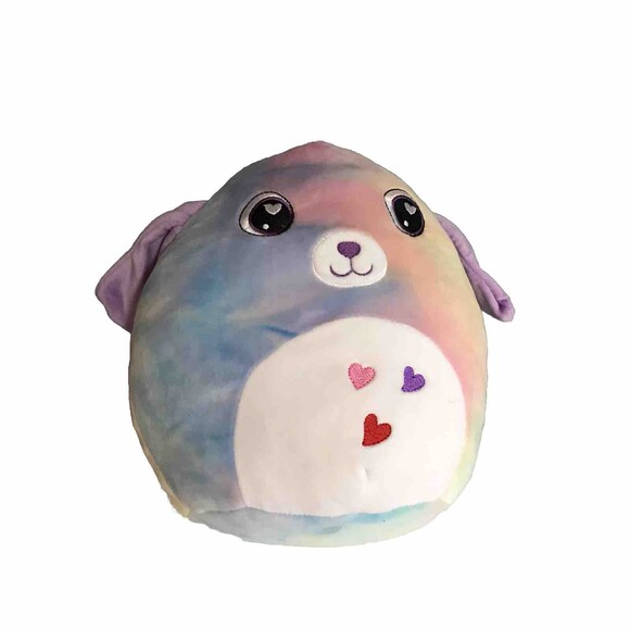 Homerbest Beemie Plush Stuffed Animal pink and purple tie-dye dog 3 hearts - Picture 1 of 4